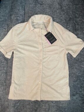 Avec Les Filles Textured Short Sleeve Shirt - Cream